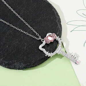 sanrio HELLO KITTY silver KEY PENDANT NECKLACE rhinestones BOXED gift